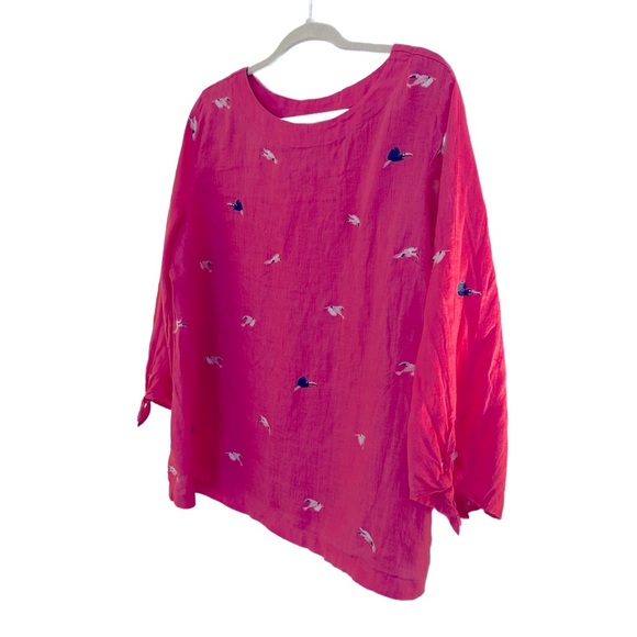 Charter Club Luxury Women's 100% Linen Flight Pattern Blouse in magenta XL - Picture 2 of 9